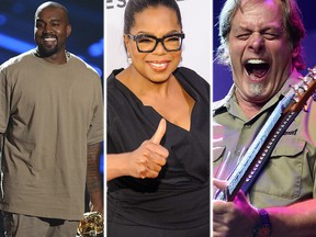 (L-R) Kanye West, Oprah Winfrey and Ted Nugent. (WENN/AFP/AP file photos)