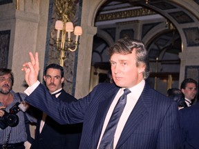 In this April 9, 1991 file photo, Donald Trump is seen in New York. Back when Trump’s love life was tabloid heaven, a Trump spokesman with intimate knowledge of the businessman’s personal relationships offered juicy stories about a failing marriage, a new live-in paramour and three other girlfriends he was juggling at once. (AP Photo/Luiz Ribeiro, File)