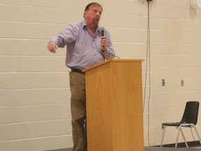 Internationally acclaimed journalist Gwynne Dyer speaking at Central Huron S.S. this week.