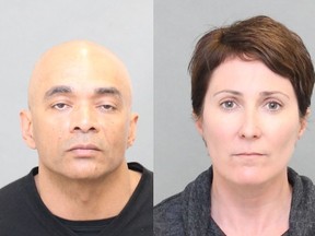 Jonathan Rowe, 52, (left) faces 17 charges in a fraud investigation. Tracey Graves, 44, faces three charges in a fraud investigation. (police handout)