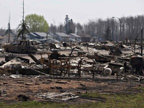 The devastated neighbourhood of Beacon Hill is seen after being ravaged by a wildfire in Fort McMurray, Alta., on May 13, 2016. (REUTERS/Jason Franson/Pool)