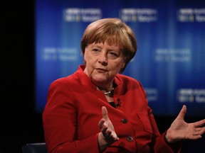 German Chancellor Angela Merkel  speaks during a panel discussion at a Europe Forum, hosted by  Germany's WDR television and broadcast service, at the Foreign Ministry, in Berlin, Germany, Thursday, May 12, 2016. (AP Photo/Markus Schreiber)