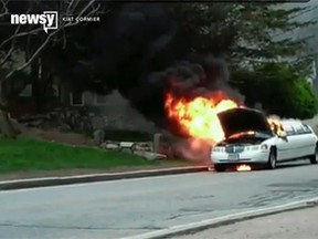 A group of Boston-area high school students have an indelible prom night memory after their limousine caught on fire on the way to the dance. (Newsy screengrab)