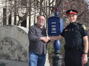 Kurt Best (right) became a constable in January 1976 and retired from the Winnipeg Police Service after 40 years. He was joined on his final day April 30 by his first partner, Denis Fontaine.