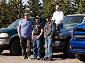 Kit Mercer, Robert Berube, Patrick Berube, and Ben Brommeland also know as The Postmen, have been running supplies all over northern Alberta in their trucks for evacuees, taking shopping lists from people in campgrounds, etc., ever since Fort McMurray started burning. Taken on May,  14 2016 in Edmonton.