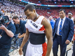 Kyle Lowry reacts after a loss against the Brooklyn Nets in Game 7 of a first-round series in 2014. (Ernest Doroszuk, Toronto Sun)