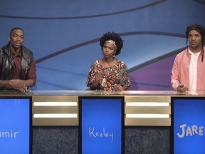 Drake, right, is pictured as Torontonian Jared during the SNL sketch Black Jeopardy!