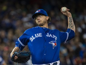 Blue Jays lefty reliever Brett Cecil initially felt discomfort in his arm prior to a game on May 3. He is out indefinitely. (CRAIG ROBERTSON/TORONTO SUN)