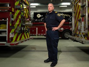 Parkland County Fire Chief Brian Cornforth poses for a photo at the Acheson Fire Station, in Acheson Alta. on Thursday May 12, 2016. Cornforth helped lead battle on the Fort McMurray wildfire. Photo by David Bloom