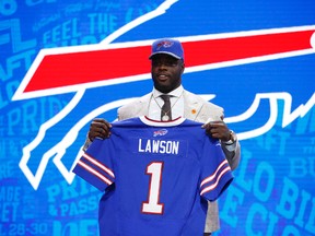 Shaq Lawson after being selected by the Buffalo Bills as the number nineteen overall pick in the first round of the 2016 NFL Draft at Auditorium Theatre. (Kamil Krzaczynski/USA TODAY Sports)