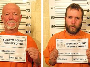 Flint Wayne Harrison, 51, and his son, Dereck James "DJ" Harrison, 22. (Sublette County Sheriff's Office via AP)