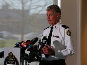 Toronto Police 23 Division Supt. Ron Taverner speaks to the media about the shooting death of a pregnant woman on Sunday night along John Garland Blvd. on Monday May 16, 2016. (Jack Boland/Toronto Sun)