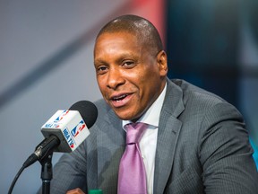 Toronto Raptors president and general manager Masai Ujiri speaks during a press conference at the Air Canada Centre in Toronto on Thursday July 9, 2015. (Ernest Doroszuk/Toronto Sun/Postmedia Network)