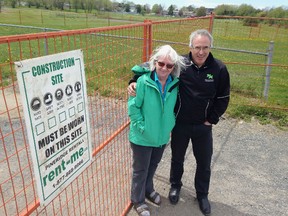 Gillian Moss and Tony Gargaro of Community Response to Neighbourhood Concerns stand next to the site of a new skate park in Kingston's north end on Monday, May 16, 2016 in Kingston, Ont. Construction is expected to start this week.
Elliot Ferguson/The Whig-Standard/Postmedia Network