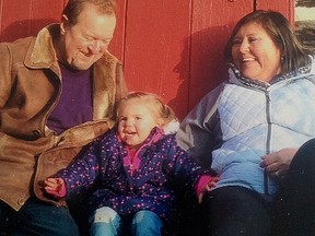 Don Brinklow of Tyendinaga Township with his wife Patti and their granddaughter Isabella. Brinklow is recovering from a heart transplant. Submitted photo/The Whig-Standard