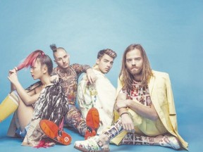 The funk-pop band DNCE, from left, guitarist JinJoo Lee, bassist Cole Whittle, singer Joe Jonas of Jonas Brothers fame and drummer Jack Lawless open for pop star Selena Gomez Monday at Budweiser Gardens.
