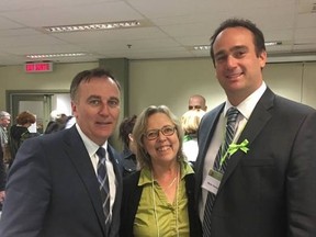 Members of Parliament Neil Ellis, left to right, Elizabeth May and Mark Gerretsen at the Conference to Develop a Federal Framework on Lyme DIsease. (Supplied photo)