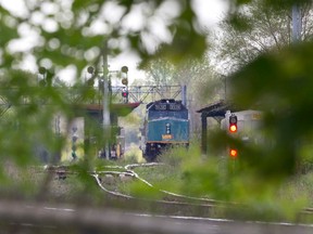 A VIA Rail train sits in the station in London, Ont. on Tuesday May 17, 2016. (CRAIG GLOVER, The London Free Press)