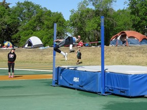 This leap of 1.78 metres in junior high jump was enough to carry Jacob Turpin of the Paul Kane Blues to victory in the Edmonton zone track and field qualifying tournament. Turpin’s top-level performance set him on the road to participation June 3 and 4 in the provincial championships at Foote Field, where several hundred athletes from across Alberta are scheduled to compete.