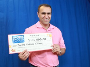 Zvonko Vukovic, of Lively, won $100,000 in the ENCORE LOTTO MAX draw on May 13, 2016. Supplied photo