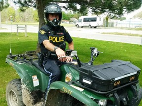 Oxford OPP Constable Paul Weber shows off one of the force's new all terrain vehicles. There are two new ATVs joining the Oxford fleet, and sixteen officers are trained to use them. (Submitted)