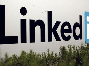 The logo for LinkedIn Corporation, a social networking networking website for people in professional occupations, is shown in Mountain View, California Feb. 6, 2013.  REUTERS/Robert Galbraith/File Photo