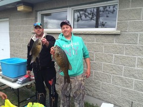 Marc (left) and Andrew Mainville weighed in an impressive five-fish limit that came in at 20.72 pounds, a better than four-pound average per smallmouth bass, to take top prize at the Nickel City Bass club's season opening tournament on Ramsey Lake last Saturday.