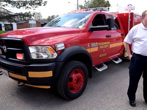 Tillsonburg Fire Chief Jeff Smith with Tillsonburg Fire and Rescue Services' new 'Rescue 3' truck. (CHRIS ABBOTT/TILLSONBURG NEWS)