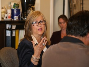 Jason Miller/The Intelligencer
BDIA board chairwoman Edie Haslauer talks about phase two construction during Wednesday's board meeting at the BDIA's Front Street office.