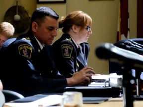 Emily Mountney-Lessard/The Intelligencer
Belleville Police Chief Cory MacKay speaks during the police services board meeting on Wednesday.