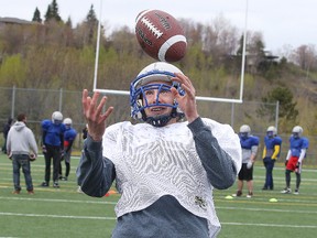 Logan Baronette of the Sudbury Gladiators runs through some drills during team practice at the James Jerome Sports Complex in Sudbury, Ont. on Sunday May 15, 2016. Gino Donato/Sudbury Star/Postmedia Network