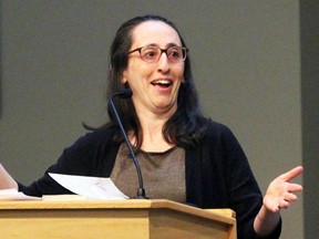 Judy Batalion, author of White Walls, speaks during Sarnia Lambton Home Response Collaborative's conference at Living Hope Christian Reformed Church on Wednesday May 18, 2016 in Sarnia, Ont. The Canadian-born author has dealt with the emotional distress of growing up in a hoarder's house. (Terry Bridge, The Observer)