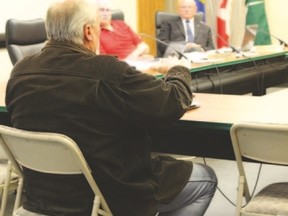 Garry Cleland addresses Town Council on the evening of May 9. | Photo Carlos Verde / Pincher Creek Echo