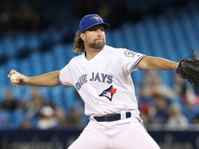Toronto Blue Jays starting pitcher R.A. Dickey throws against the Tampa Bay Rays in Toronto Wednesday May 18, 2016. (THE CANADIAN PRESS/Fred Thornhill)