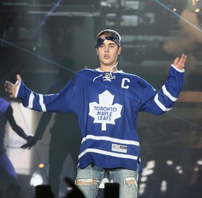 Justin Bieber Number 6 hockey jersey sleeves with Purpose Tour