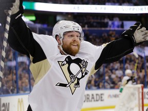 Pittsburgh Penguins winger Phil Kessel celebrates his goal during Game 3 of the Eastern Conference final against the Tampa Bay Lightning Wednesday, May 18, 2016, in Tampa, Fla. (AP Photo/Chris O’Meara)