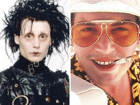(L-R) Johnny Depp in "Edward Scissorhands" and "Fear and Loathing in Las Vegas."