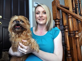 Local entrepreneur Amber Fawcett and her dog Ferris in London Ont. May 12, 2016. CHRIS MONTANINI\LONDONER\POSTMEDIA NETWORK