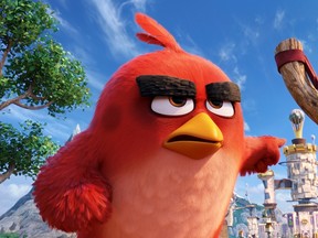 This image released by Sony Pictures shows the character Red, voiced by Jason Sudeikis, in a scene from "The Angry Birds Movie." (Sony Pictures)