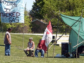 A protest was organized Thursday morning against a proposed natural gas project on Walpole Island, which is scheduled to start construction in the next few weeks. Protestors said they want a community-wide referendum on the project before it begins construction. (David Gough, Postmedia Network)