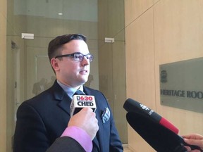 Edmonton police strategic analyst Andrew Lejeune presented the results of the most recent police public satisfaction survey to the Edmonton Police Commission on Thursday May 19, 2016 Paige Parsons photo