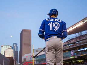 Blue Jays' Jose Bautista waits in the on-deck circle during the seventh inning against the Minnesota Twins at Target Field on Thursday night. (USA TODAY SPORTS/PHOTO).