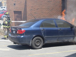 Greater Sudbury firefighters quickly extinguished a car fire in downtown Sudbury Friday afternoon. John Lappa/The Sudbury Star
