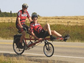 Bob and Sharon Schoepp ride their tandem bike in the 2015 MS Bike Tour. The couple will be completing their 23rd tour in June. - Photo supplied