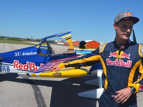 Red Bull Air Race aerobatic pilot Pete McLeod shows off his high-tech, high-flying ride of choice at the St. Thomas Municipal Airport Thursday morning. The professional pilot will be performing some jaw-dropping stunts at the Great Lakes International Air Show June 18 and 19 in St. Thomas.