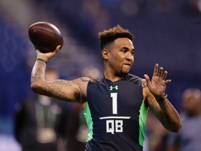 Oregon Ducks quarterback Vernon Adams throws a pass during the 2016 NFL Scouting Combine at Lucas Oil Stadium in Indianapolis on Feb. 27, 2016. Adams, drafted in the CFL by the Lions, was traded to the Alouettes on May 20 in exchange for a 2017 first round draft pick. (Brian Spurlock/USA TODAY Sports)