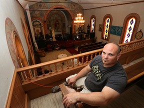 Kelly Hughes sits inside a former Ukranian Catholic church on Logan Avenue in Winnipeg on Fri., May 20, 2016. The former head of Aqua Books and partners are transforming the space into a concert venue. Kevin King/Winnipeg Sun/Postmedia Network