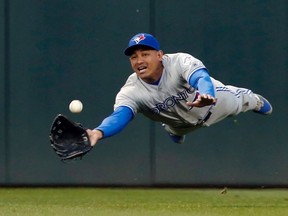 Toronto Blue Jays centre fielder Ezequiel Carrera makes a diving catch to rob Minnesota Twins hitter Trevor Plouffe in the fourth inning Friday, May 20, 2016, in Minneapolis. (AP Photo/Jim Mone)