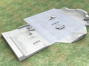 The skate park’s designs were revealed at May 17’s meeting. The park will use the existing pad at the location; there will be grass berms at all the raised edges of the equipment.