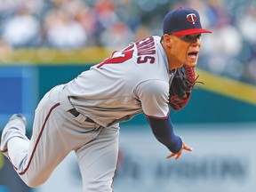 Jose Berrios, the Twins' top pitching prospect this year, is back in triple-A after two rough outings at he major-league level. (AP)